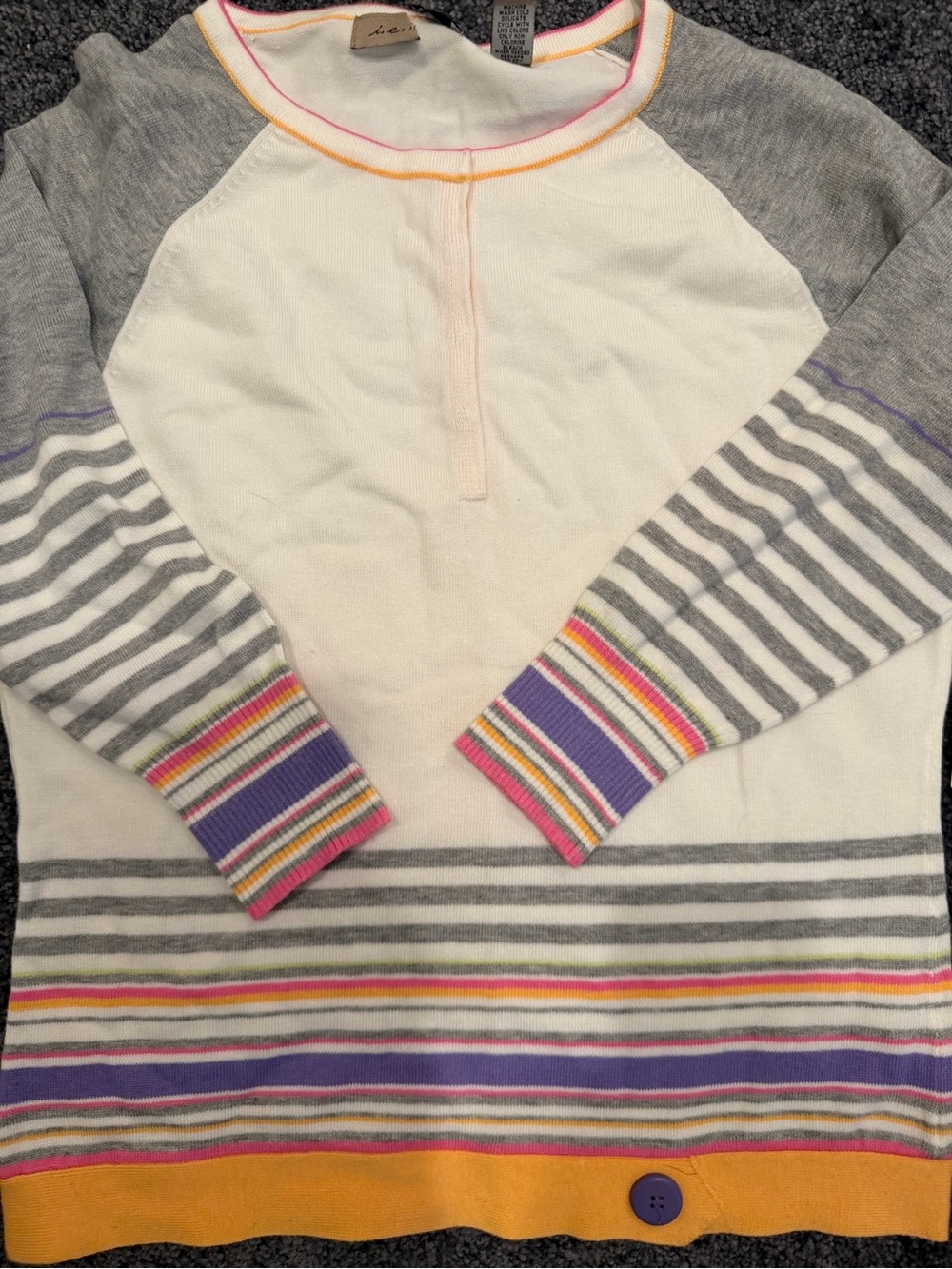 Women Striped Raglan Pullover Shirt - Grey, White & Purple